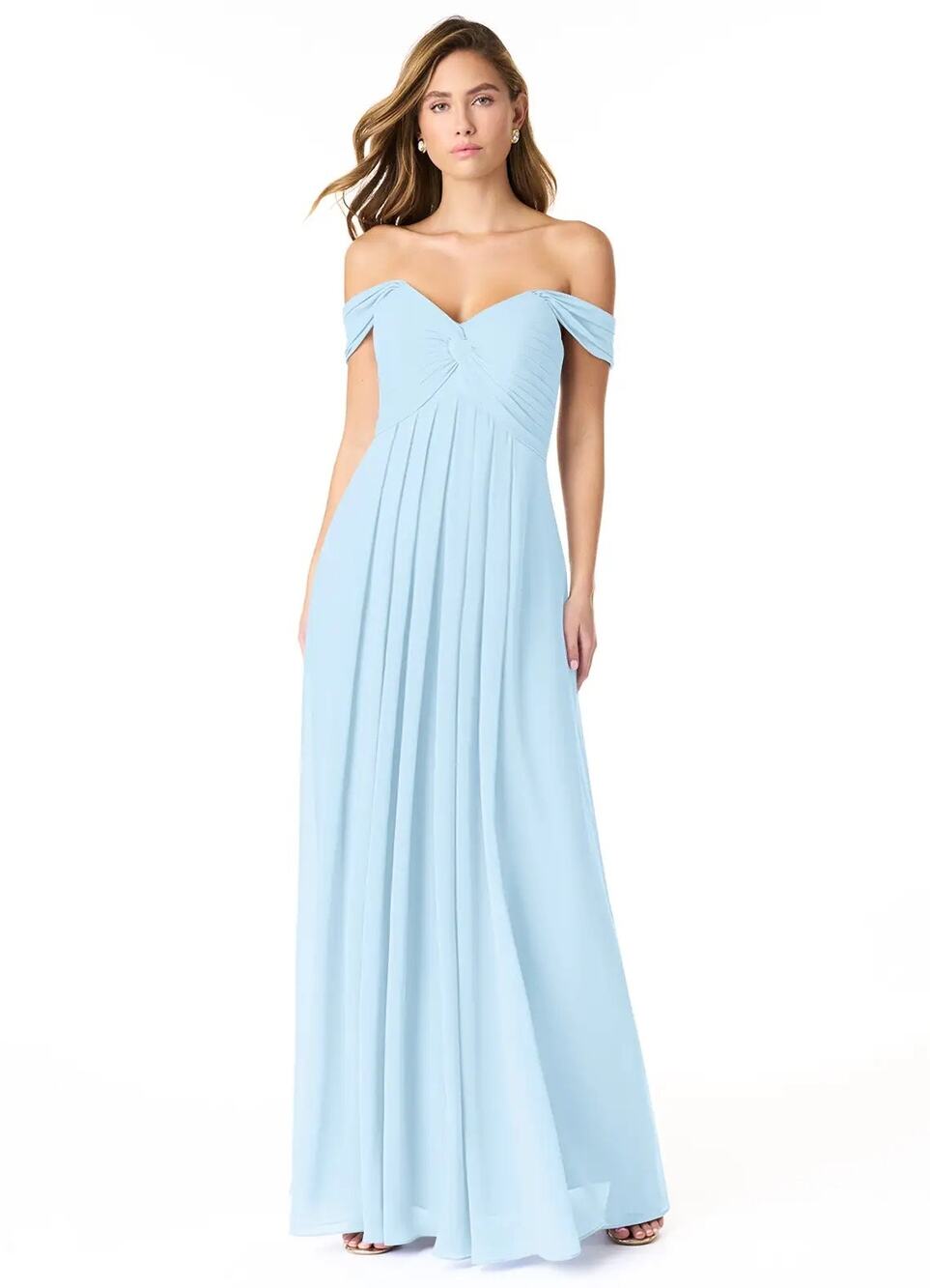 Azazie Kaitlynn Sky Blue Chiffon Bridesmaid Dress Empire Maxi Balletcore A8 8